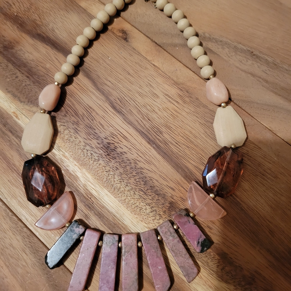 Gemstone and wood statement necklace